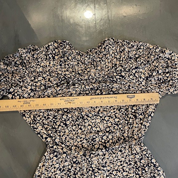 Boden Navy Floral Puff Sleeve Ruffled Yoke Jersey Dress Pockets US 8L UK 12L - Picture 5 of 8